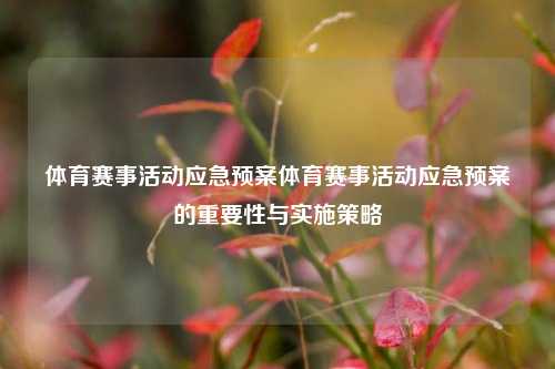 体育赛事活动应急预案体育赛事活动应急预案的重要性与实施策略
